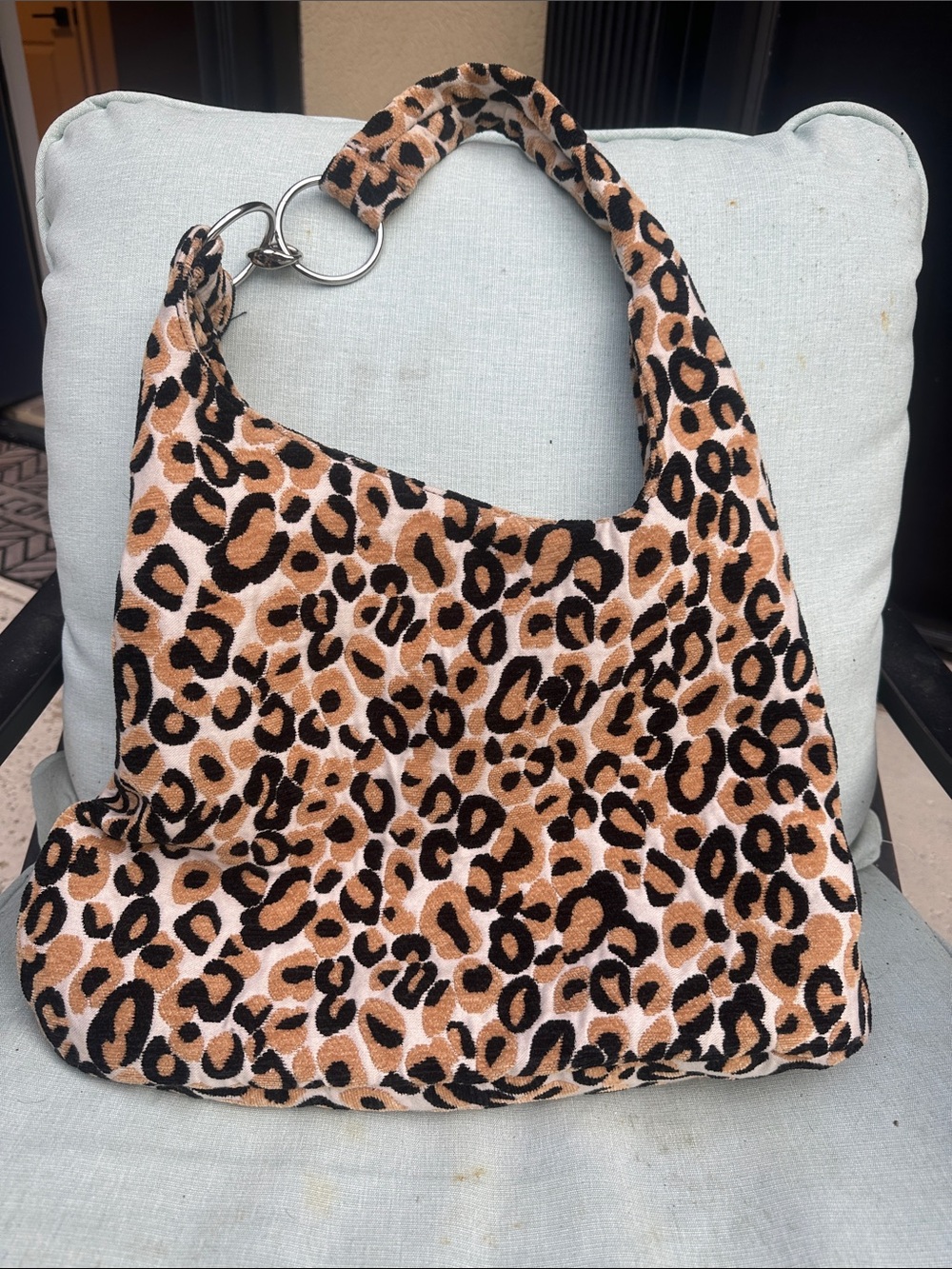 Unique  Top Shop Suede Leopard Print Shoulder Bag in Gold, Black, Cream